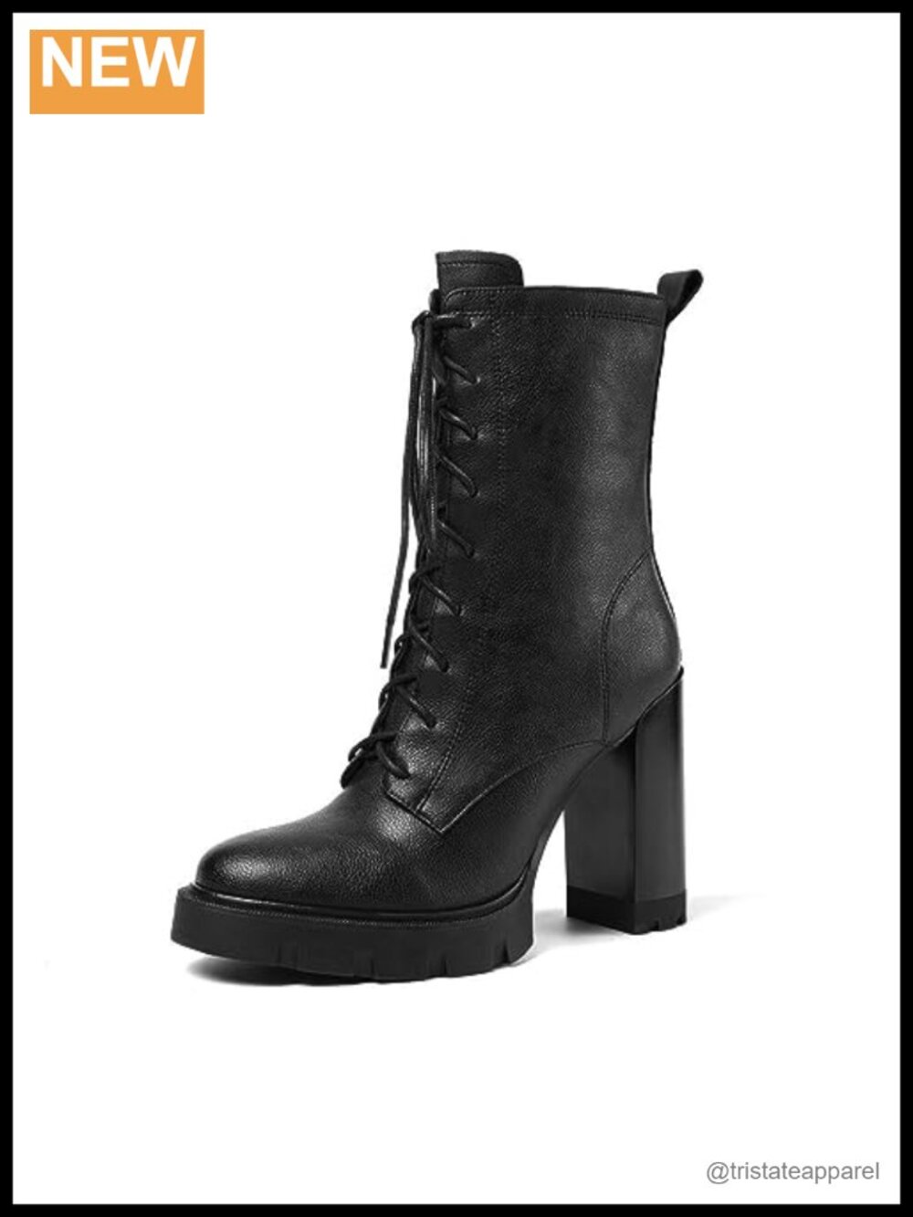 Genuine Leather High Heel Combat Boots Lace-Up